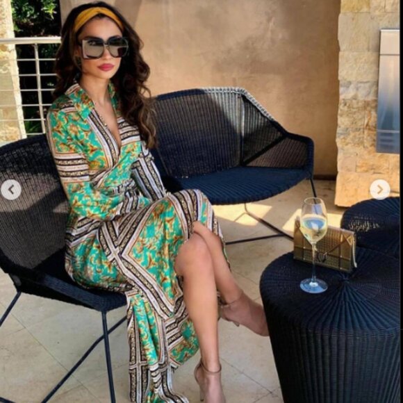 Forever 21 Versailles Green & Gold Satin Tie Front Maxi Duster - Picture 1 of 6